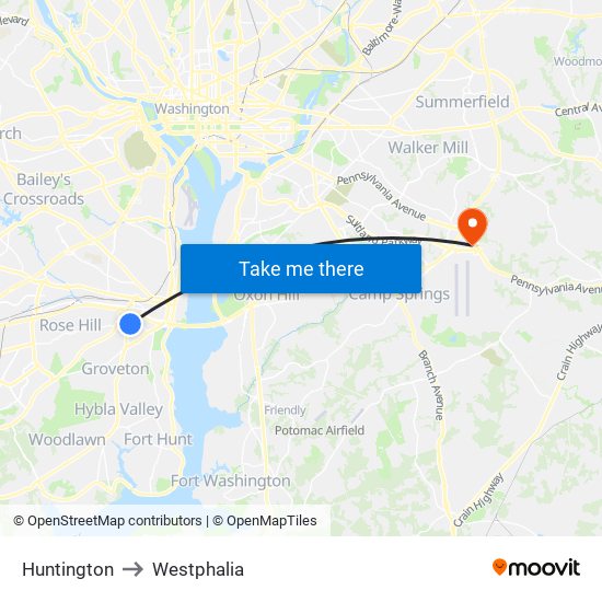 Huntington to Westphalia map