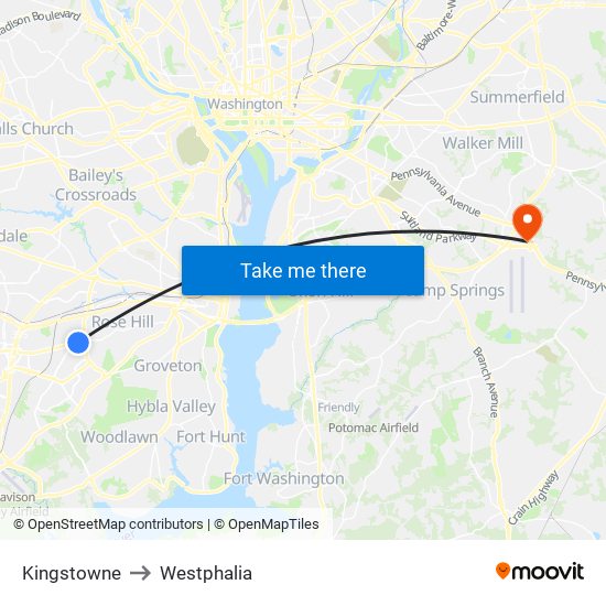 Kingstowne to Westphalia map
