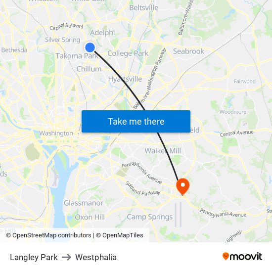 Langley Park to Westphalia map