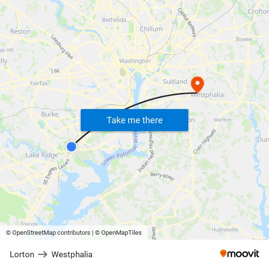 Lorton to Westphalia map