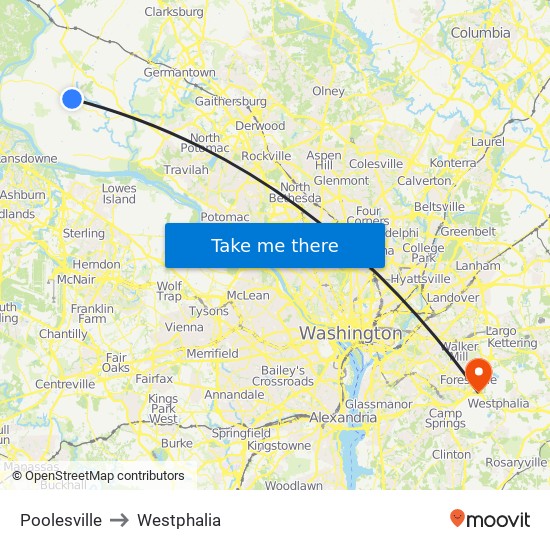 Poolesville to Westphalia map