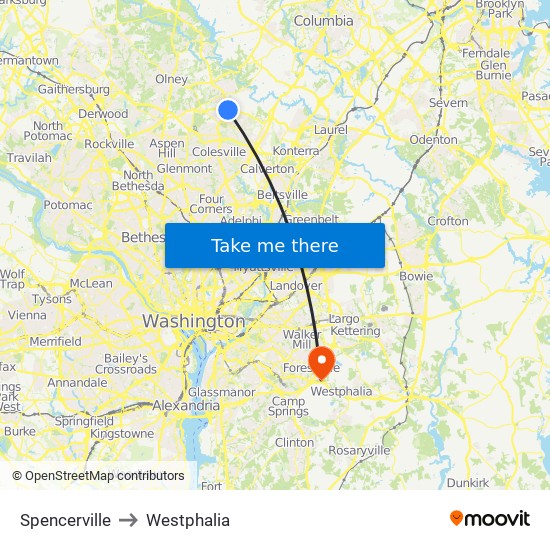 Spencerville to Westphalia map