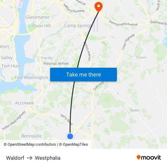 Waldorf to Westphalia map