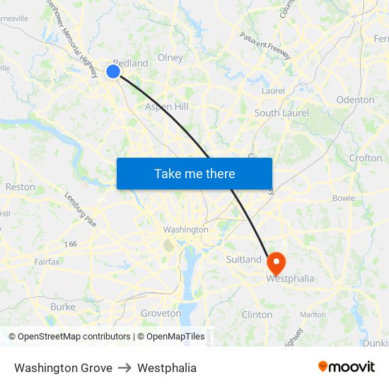 Washington Grove to Westphalia map