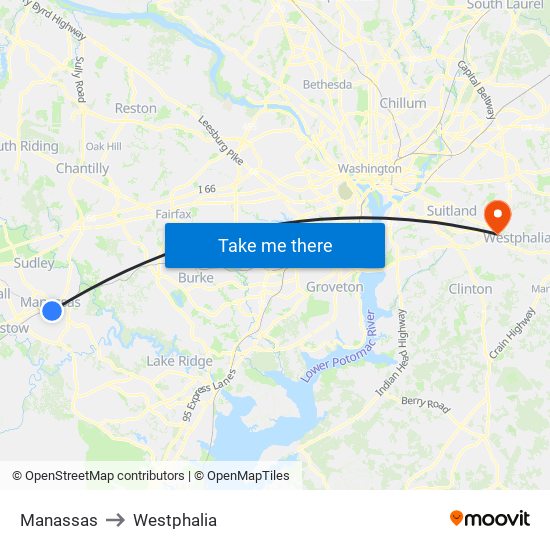 Manassas to Westphalia map