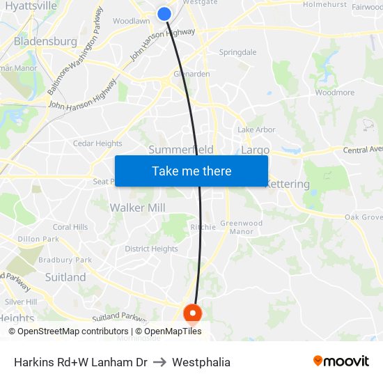 Harkins Rd+W Lanham Dr to Westphalia map