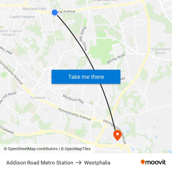 Addison Road Metro Station to Westphalia map