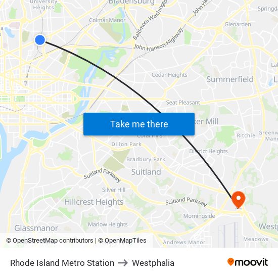 Rhode Island Metro Station to Westphalia map