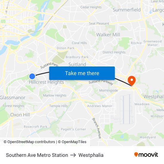 Southern Ave Metro Station to Westphalia map