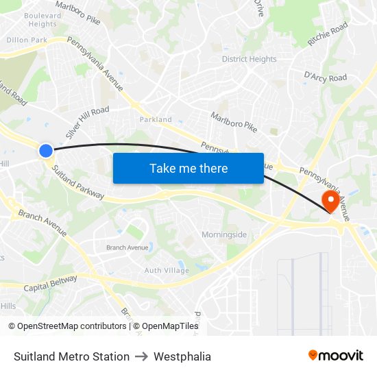 Suitland Metro Station to Westphalia map