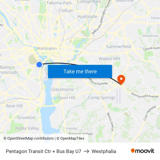 Pentagon Transit Ctr + Bus Bay U7 to Westphalia map