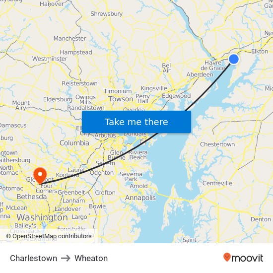 Charlestown to Wheaton map