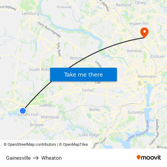 Gainesville to Wheaton map