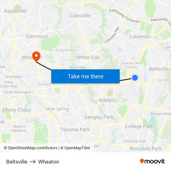 Beltsville to Wheaton map