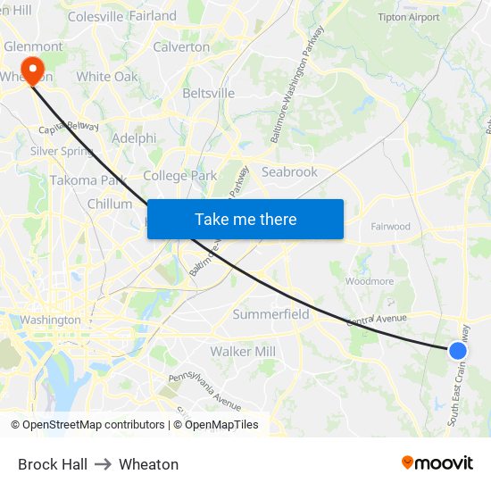 Brock Hall to Wheaton map