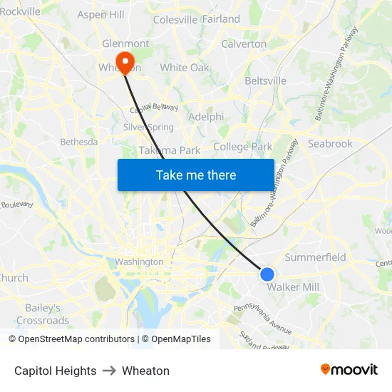 Capitol Heights to Wheaton map