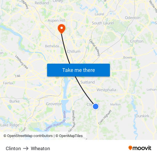 Clinton to Wheaton map