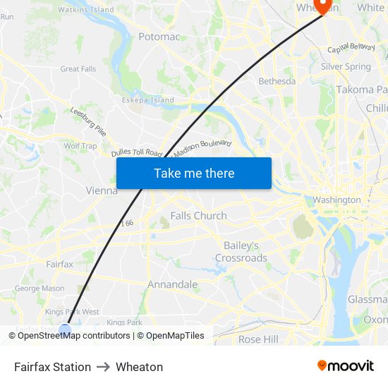 Fairfax Station to Wheaton map