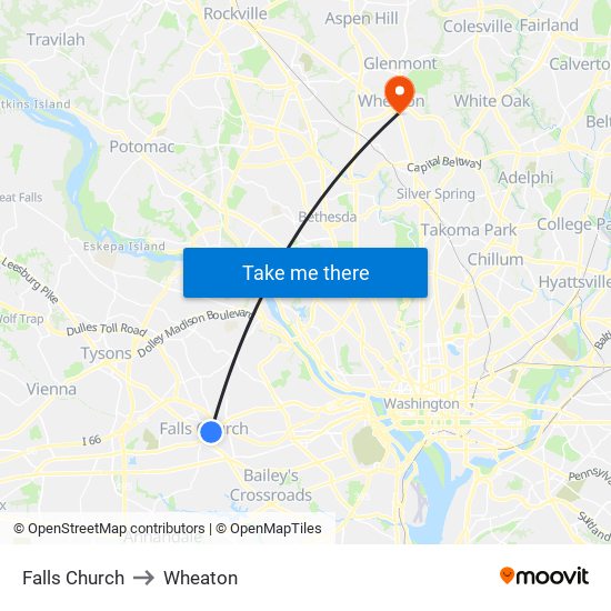 Falls Church to Wheaton map