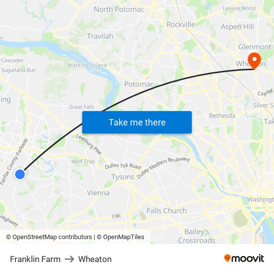 Franklin Farm to Wheaton map