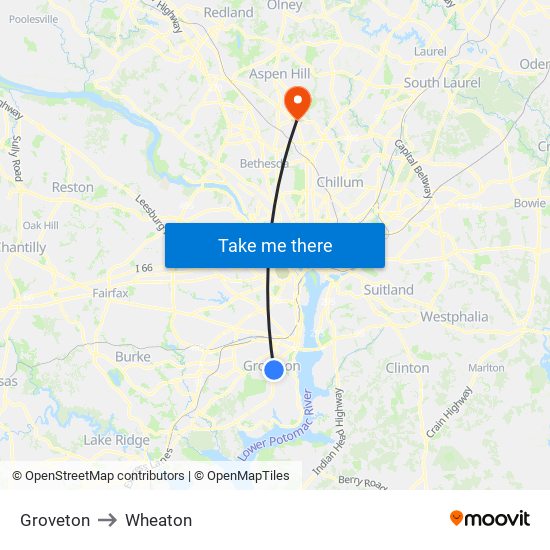 Groveton to Wheaton map