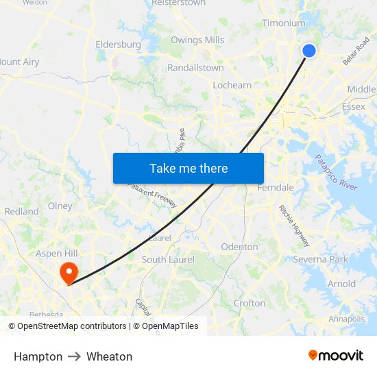 Hampton to Wheaton map