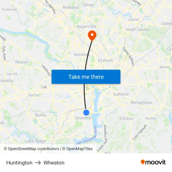 Huntington to Wheaton map