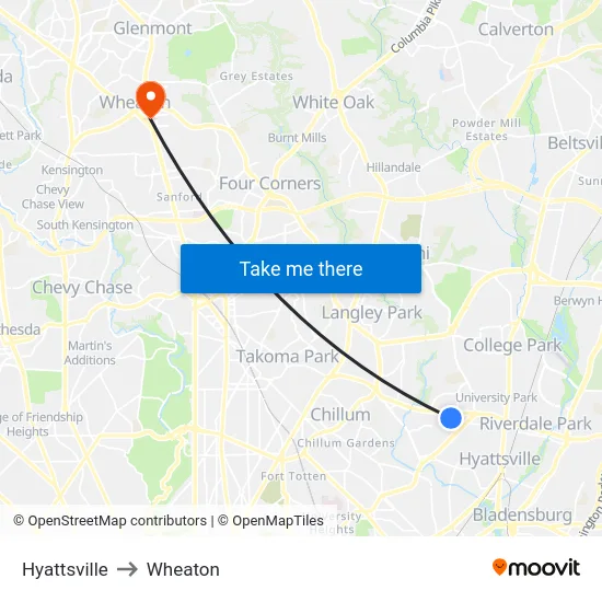 Hyattsville to Wheaton map