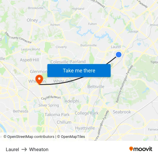 Laurel to Wheaton map
