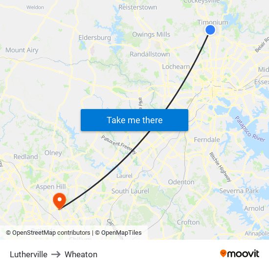 Lutherville to Wheaton map