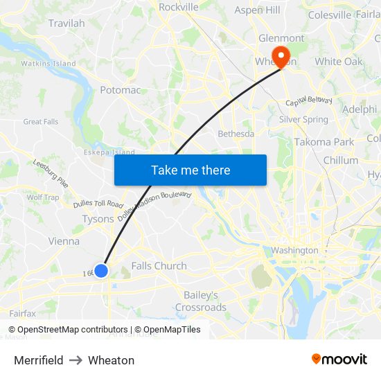 Merrifield to Wheaton map