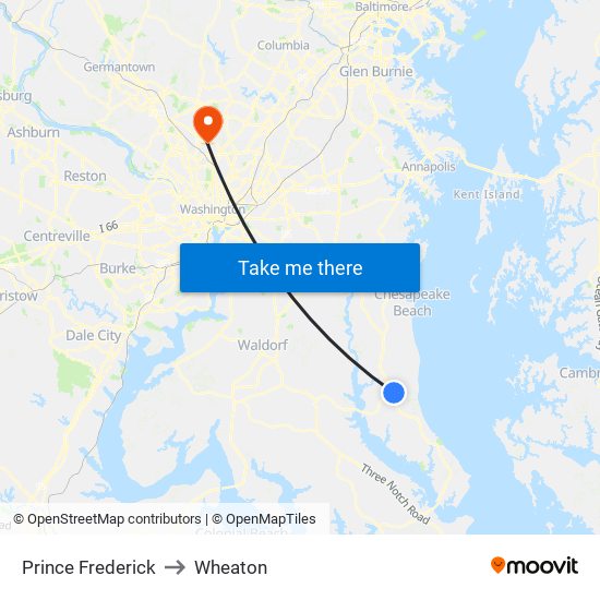 Prince Frederick to Wheaton map
