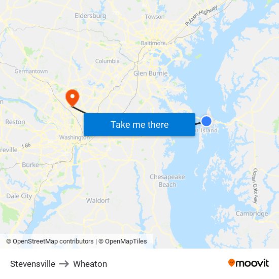 Stevensville to Wheaton map