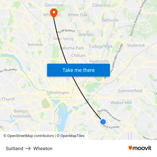 Suitland to Wheaton map