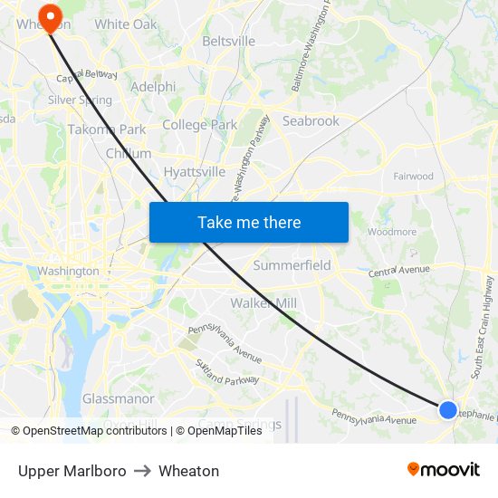 Upper Marlboro to Wheaton map