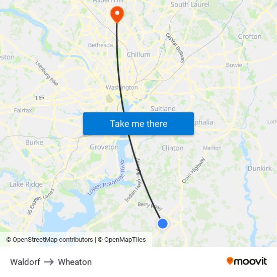 Waldorf to Wheaton map