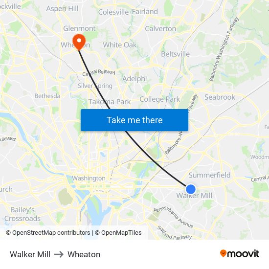 Walker Mill to Wheaton map