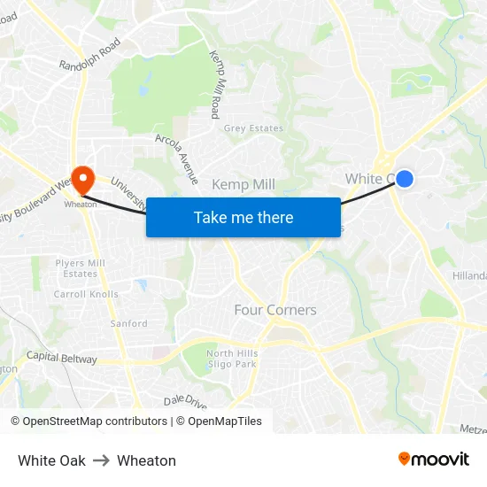 White Oak to Wheaton map