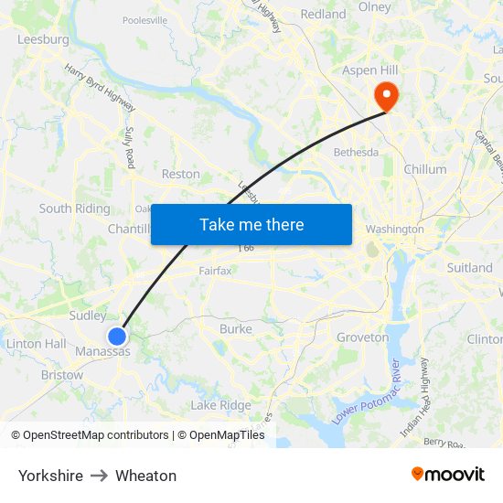 Yorkshire to Wheaton map