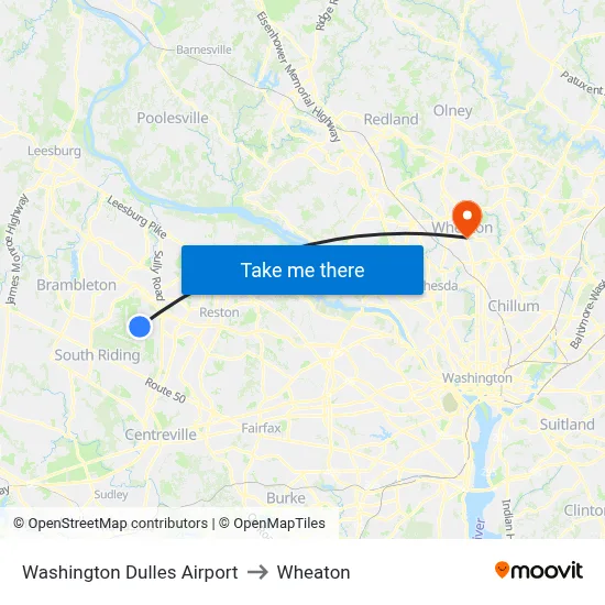 Washington Dulles Airport to Wheaton map