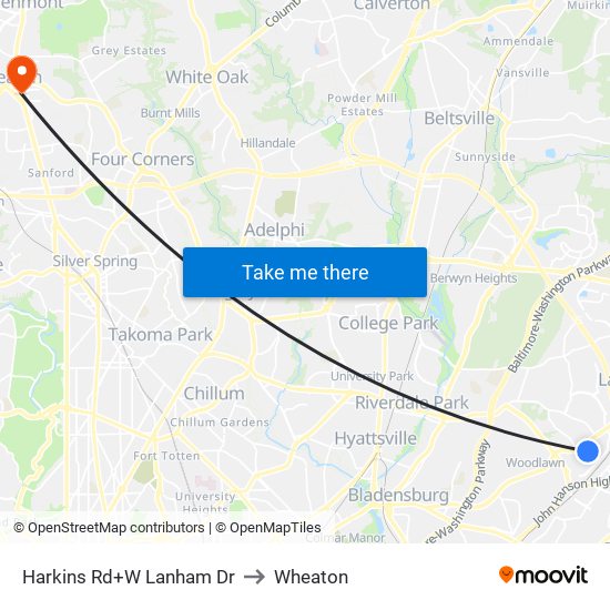 Harkins Rd+W Lanham Dr to Wheaton map