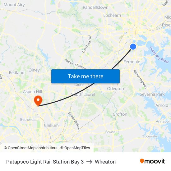 Patapsco Light Rail Station Bay 3 to Wheaton map