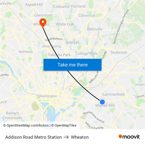 Addison Road Metro Station to Wheaton map