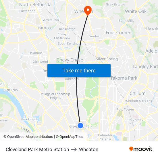 Cleveland Park Metro Station to Wheaton map