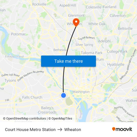 Court House Metro Station to Wheaton map