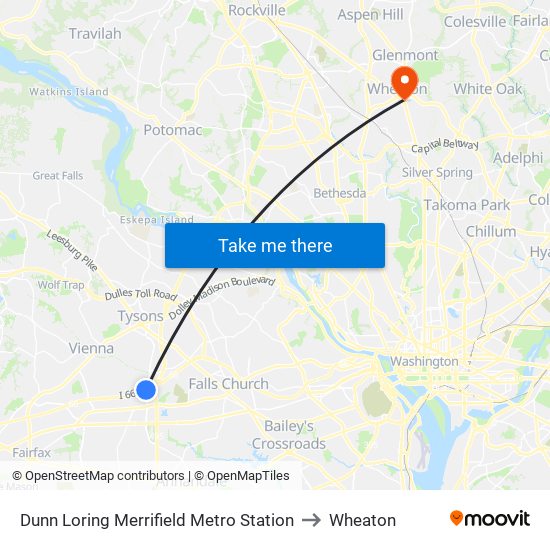 Dunn Loring Merrifield Metro Station to Wheaton map