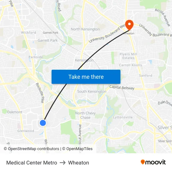 Medical Center Metro to Wheaton map