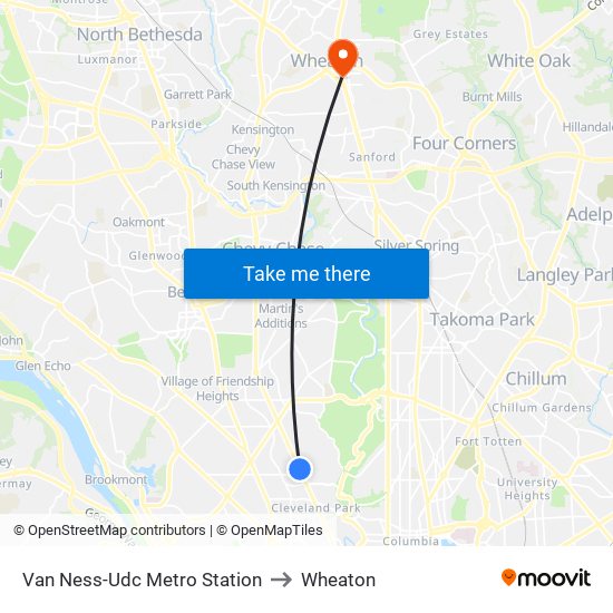 Van Ness-Udc Metro Station to Wheaton map