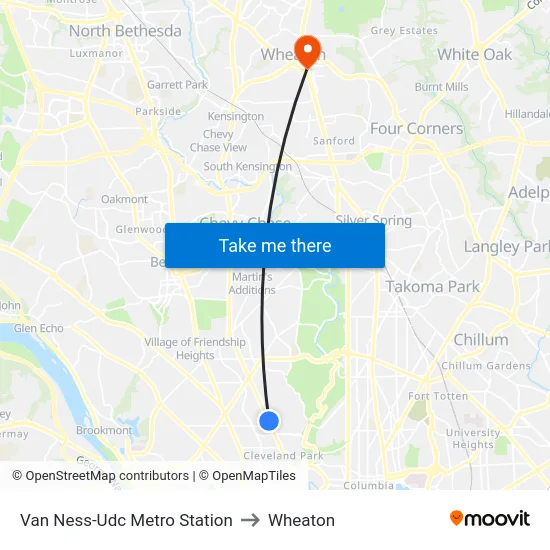 Van Ness-Udc Metro Station to Wheaton map
