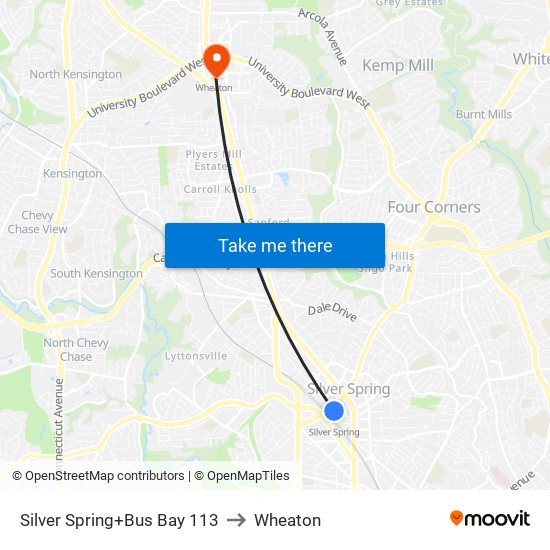 Silver Spring+Bay 113 to Wheaton map